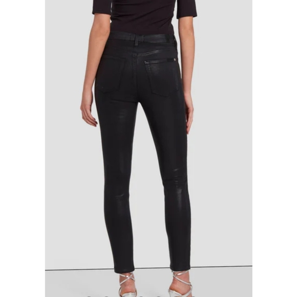NEW * 7 For All Mankind  HIGH WAIST ANKLE SKINNY IN COATED BLACK 27 - Picture 2 of 12